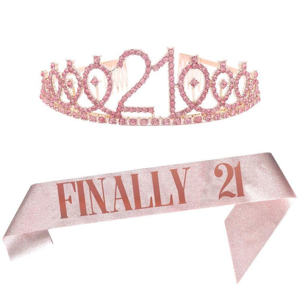 5545 21st Pink Birthday Tiara and Sash Happy 21st Birthday Party Supplies